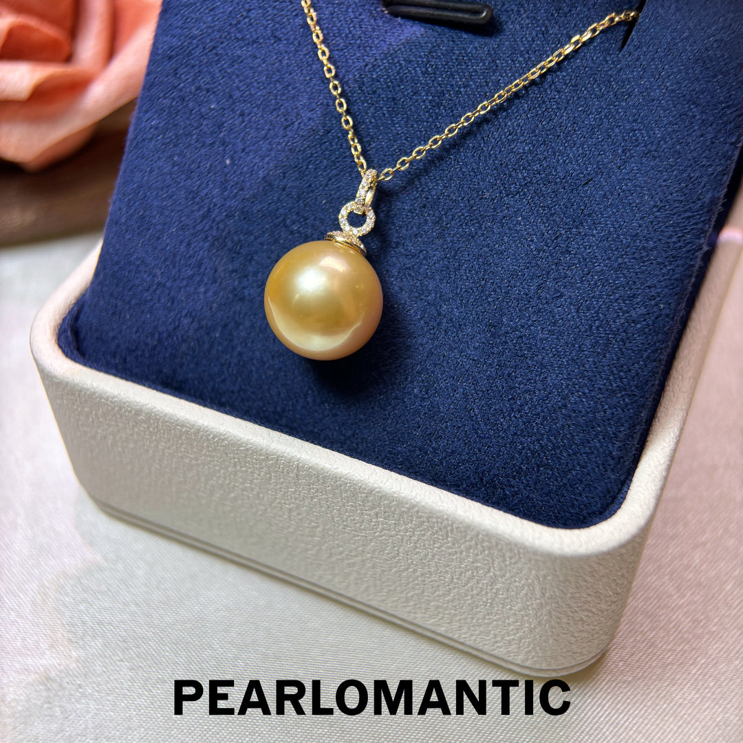 [Fine Jewelry] Golden Radiance 12.9mm 4A+ South Sea Golden Pearl 18K Gold Pendant