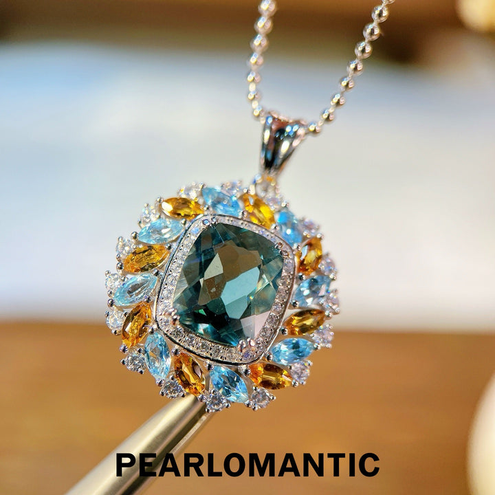 [Designer’s Choice] Forest Halo Natural Green Fluorite 5.8ct Multi-Gem Statement Pendant