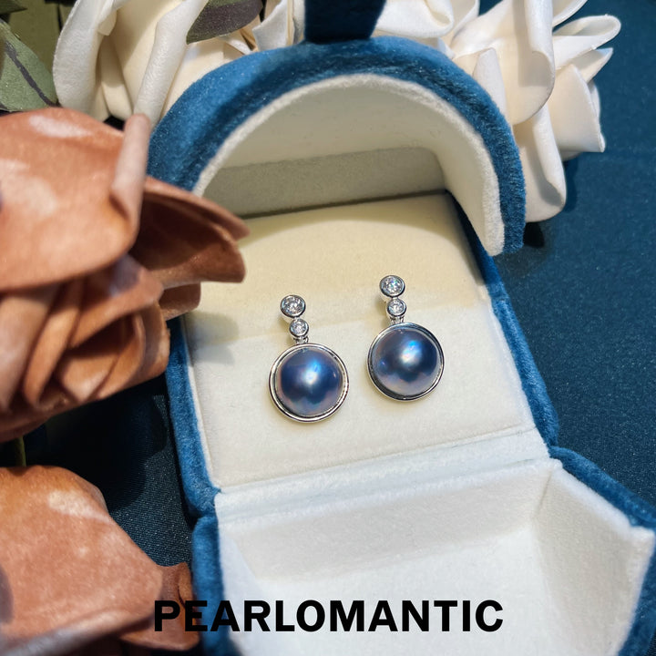 [Designer's Choice] Blue Drift Saltwater Mabe Pearl Classic Round Earring Studs