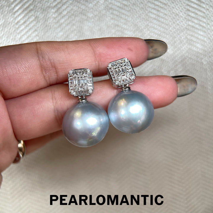 [618 Sale] 15mm Silver Blue Mabe Pearl Square Halo Earrings w/ S925 Silver