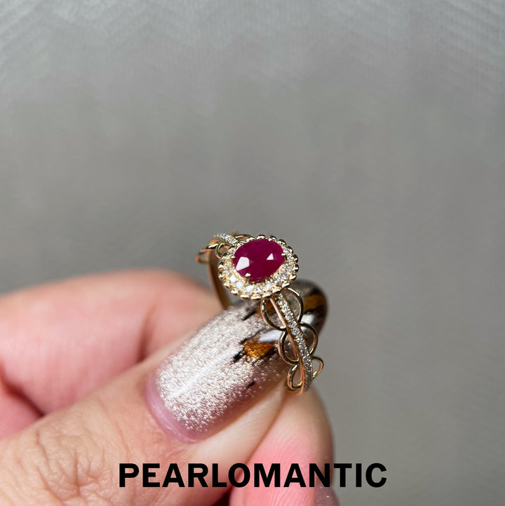 [Fine Jewelry] 18k Gold & Ruby & Diamonds Ring Size US 6 Halo Rings