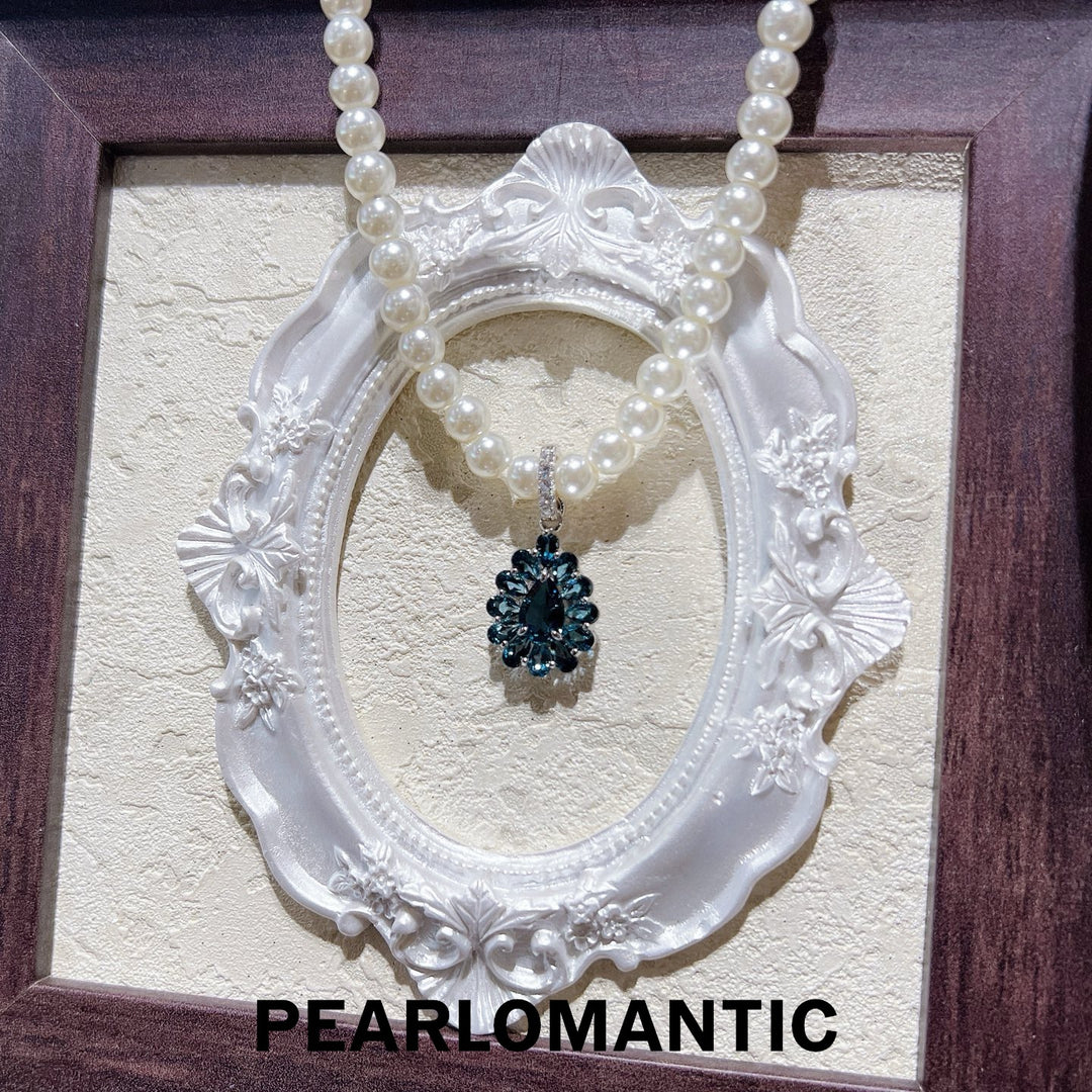 [Designer’s Choice] London Blue Halo Natural London Blue Topaz Convertible Pendant Clasp