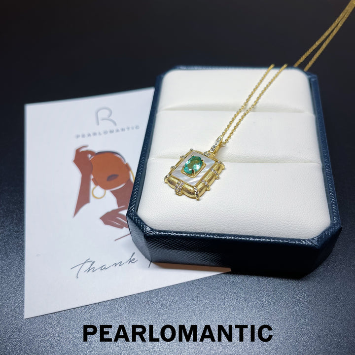 [Designer's Choice] Emerald About 1.3-1.5ct w/ Natural MOP Buccellati style Pendant