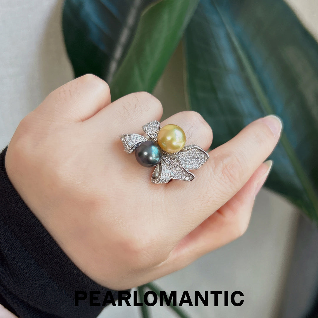 [Designer's Choice] Opulent Tahitian & South Sea Pearl Duo S925 Adjustable Ring