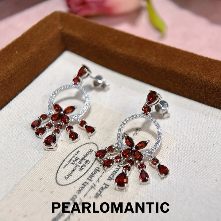 [Designer’s Choice] Crimson Cascade Natural Garnet Tassel Drop Earrings in S925 Silver Gold Plated