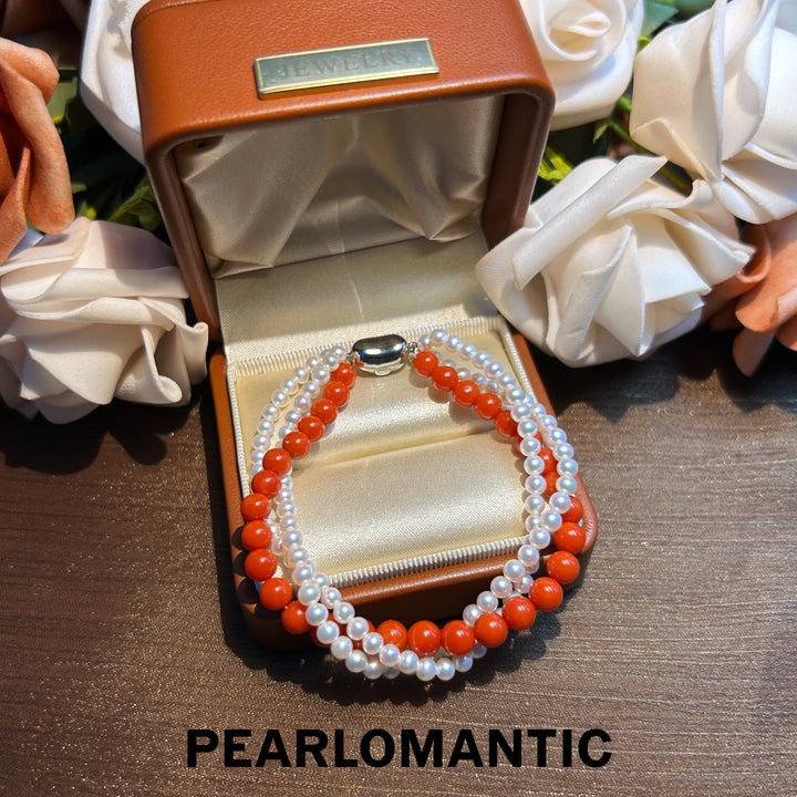 [Designer's Choice] Freshwater Pearl & Coral Retro Multi - Layer Bracelets