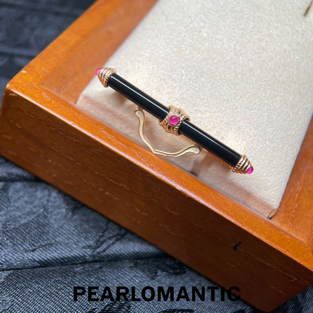 [618 Sale] Black Agate Multi Purpose Bar Brooch w/ Pendant Hook