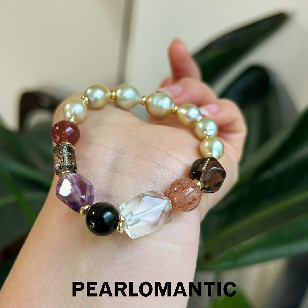 [Designer's Choice] South Sea Golden Baroque Pearl & Crystal Golden Ripple Bracelet (4)