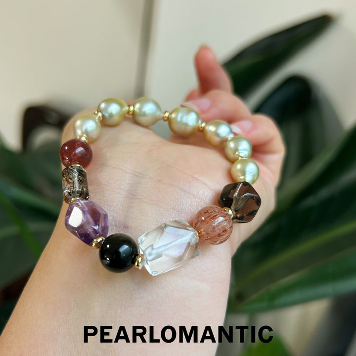 [Designer's Choice] South Sea Golden Baroque Pearl & Crystal Golden Ripple Bracelet (4)