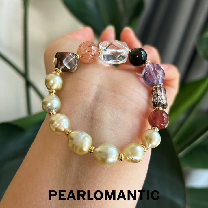 [Designer's Choice] South Sea Golden Baroque Pearl & Crystal Golden Ripple Bracelet (4)