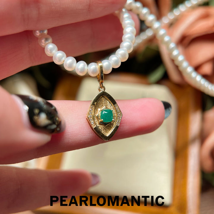 [Fine Jewelry] 18k Gold & Emerald & Diamonds Inspired Brushed Texture Pendants