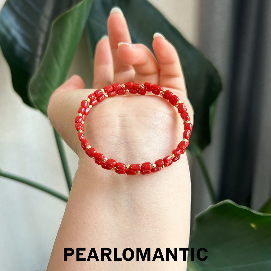 [Designer's Choice] Red Coral Double-Layer Beaded Bracelet w/ S925 Silver
