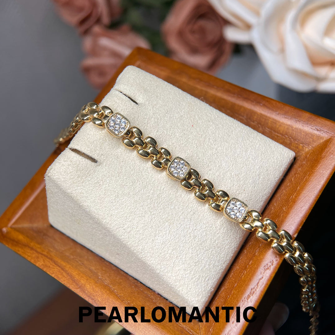 [618 Sale] Italy Made S925 Gold Plated Link Bracelet w/ Sparkling Square Stations