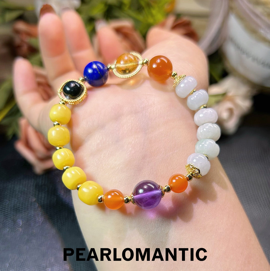 [Elección del Diseñador] Brazalete artesanal Eternal Bloom con piedras preciosas multicolores y jade tallado
