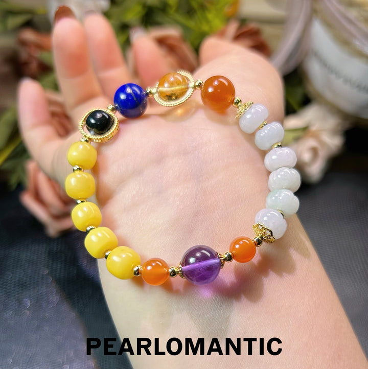 [Elección del Diseñador] Brazalete artesanal Eternal Bloom con piedras preciosas multicolores y jade tallado