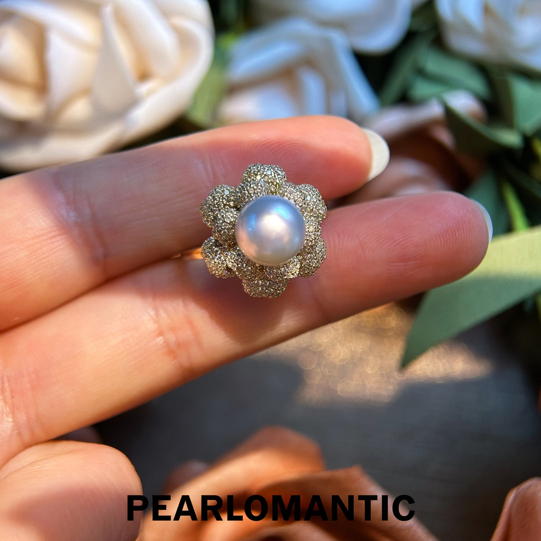 [Designer's Choice] Australian White Pearl Moonlight Bloom Adjustable Silver Ring