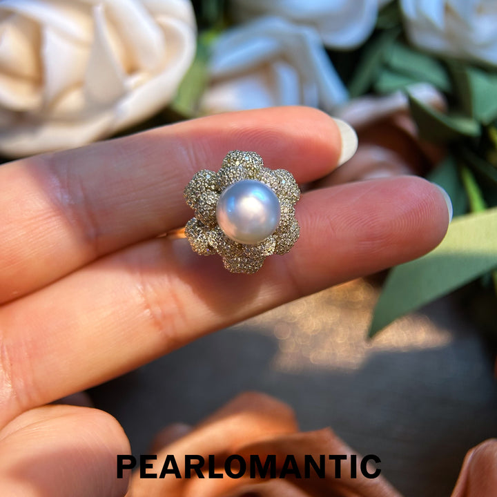 [Designer's Choice] Australian White Pearl Moonlight Bloom Adjustable Silver Ring