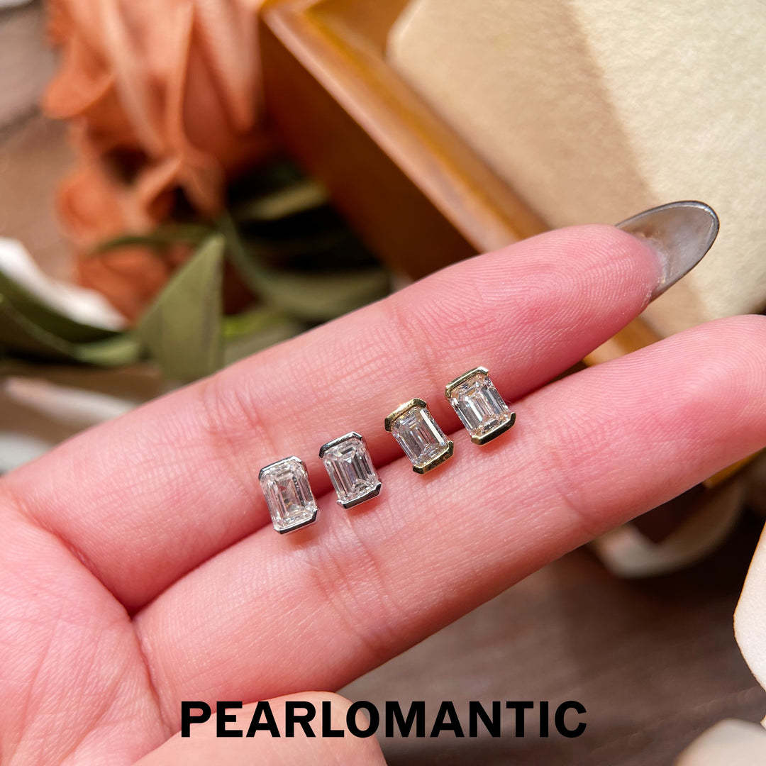 [Fine Jewelry] 18k Gold &amp; Lab-Grown Diamonds Emerlad Cut 0.5+0.5ct Earring Studs