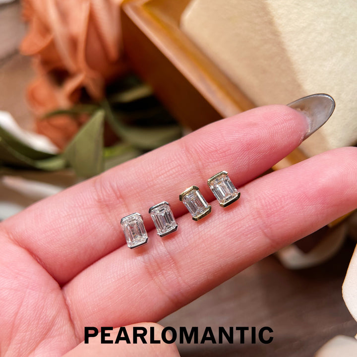 [Fine Jewelry] 18k Gold &amp; Lab-Grown Diamonds Emerlad Cut 0.5+0.5ct Earring Studs