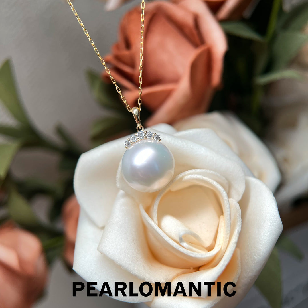 [618 Sale] Sparkle Crown 12–13mm 5A Australian South Sea White Pearl Pendant Necklace