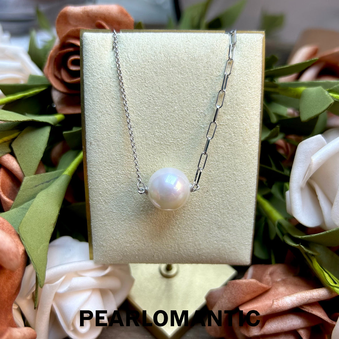 [Designer's Choice] Freshwater Pearl 13.7mm White Pinky Tone AB Style Chain Pendants