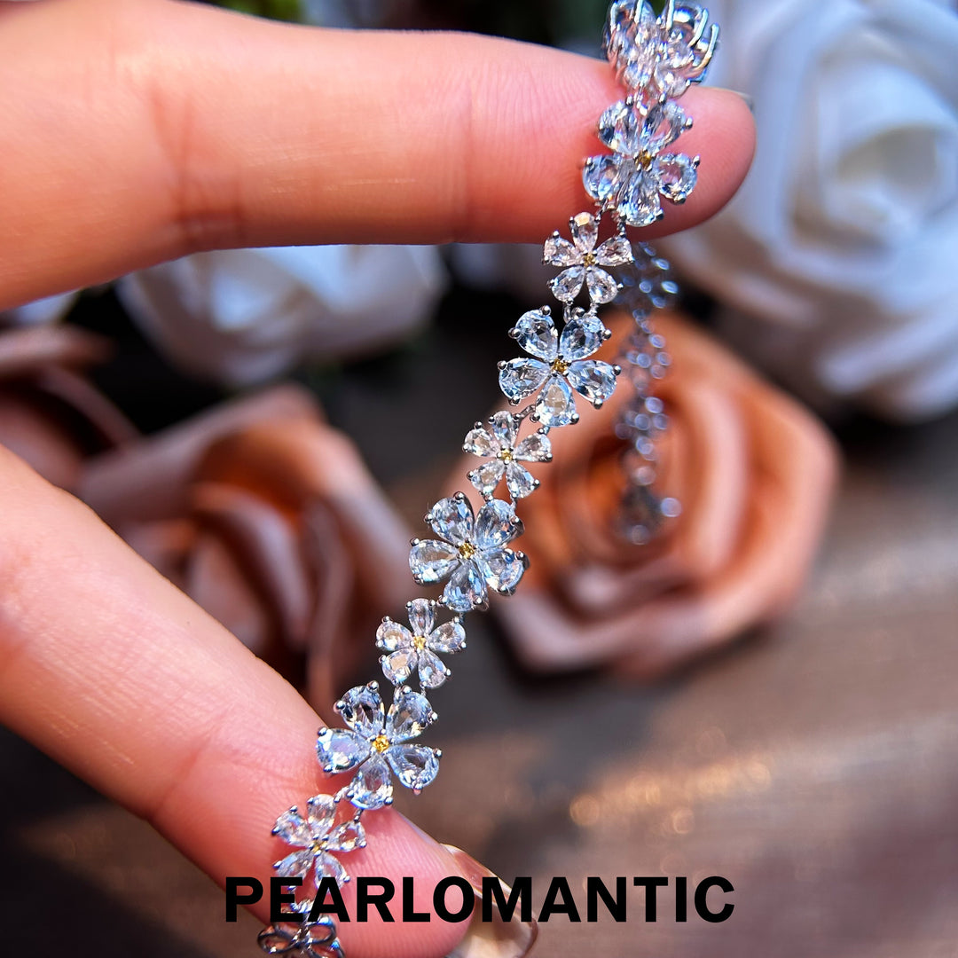 [Designer's Chocie] Azure Blossom Unique S925 Aquamarine Bracelet w/ S925 Silver