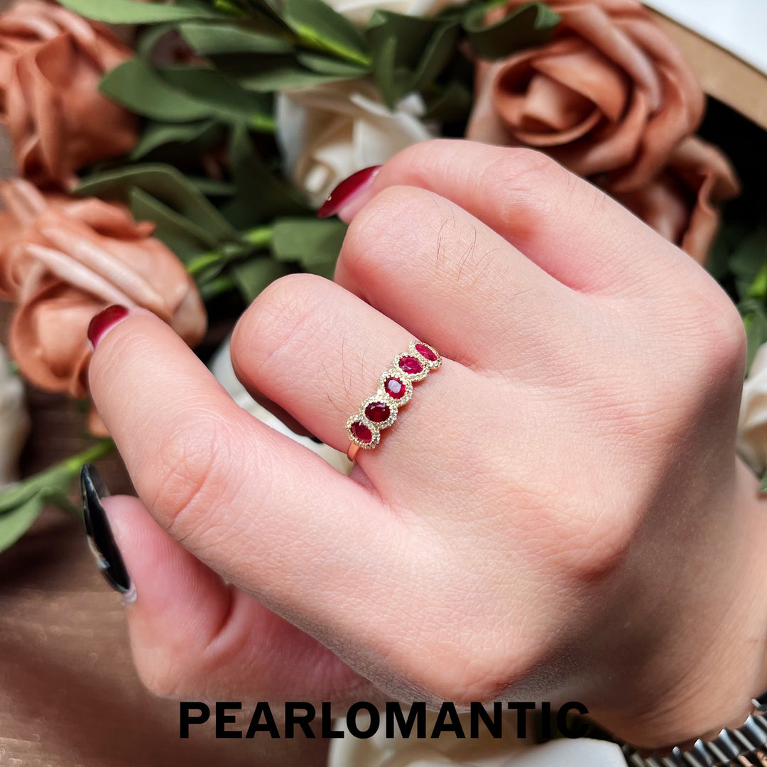 [Fine Jewelry] 18k Gold Ruby & Diamond Slim Eternity Ring Subtle Glam