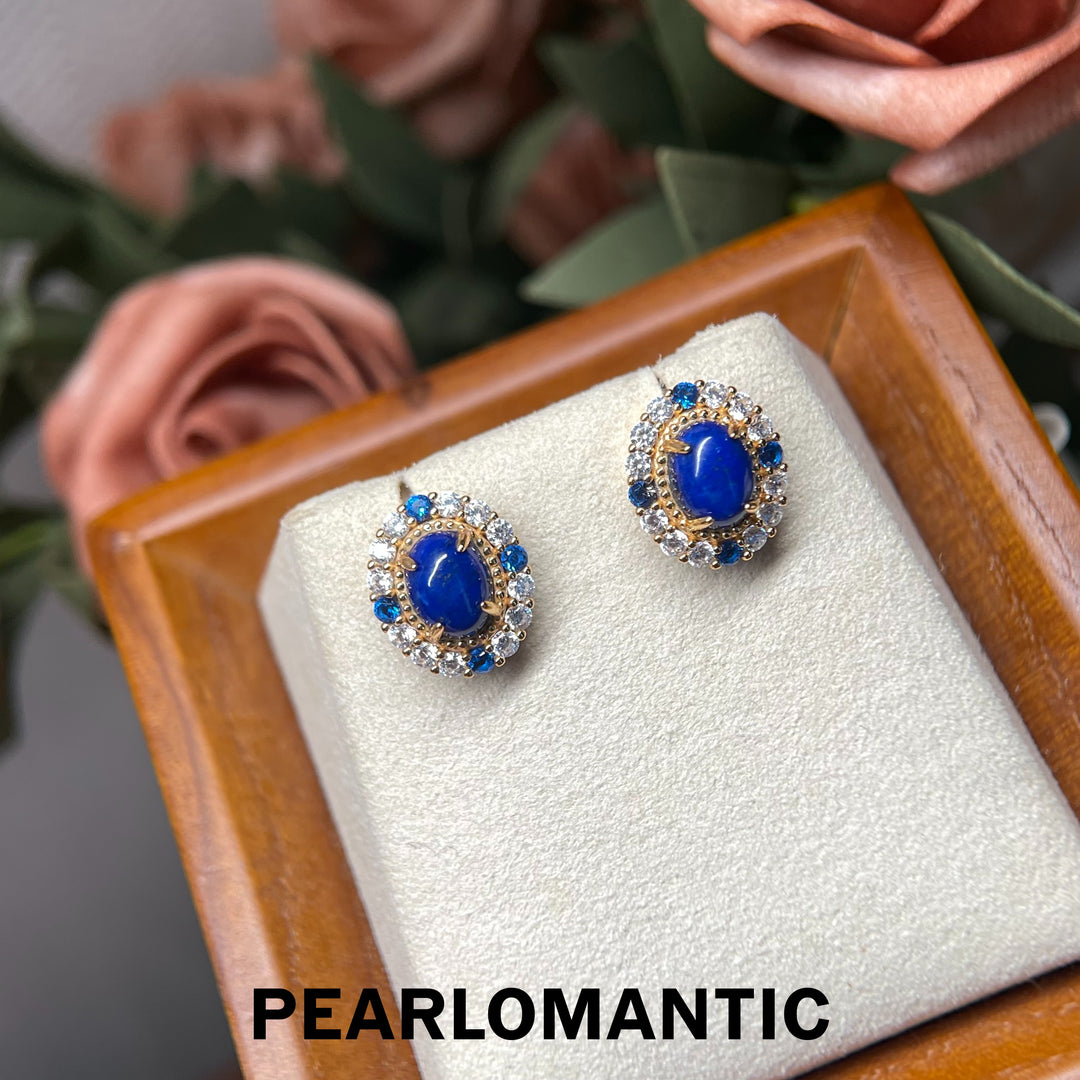 [618 Sale] Natural Lapis Lazuli Vintage Halo Stud Earrings w/ S925 Silver