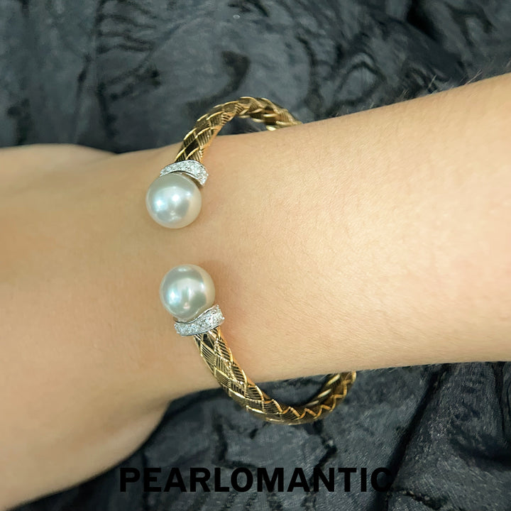 [Fine Jewelry] Golden Embrace 9–10mm 4A+ Australian White South Sea Pearl Italian S925 Bangle