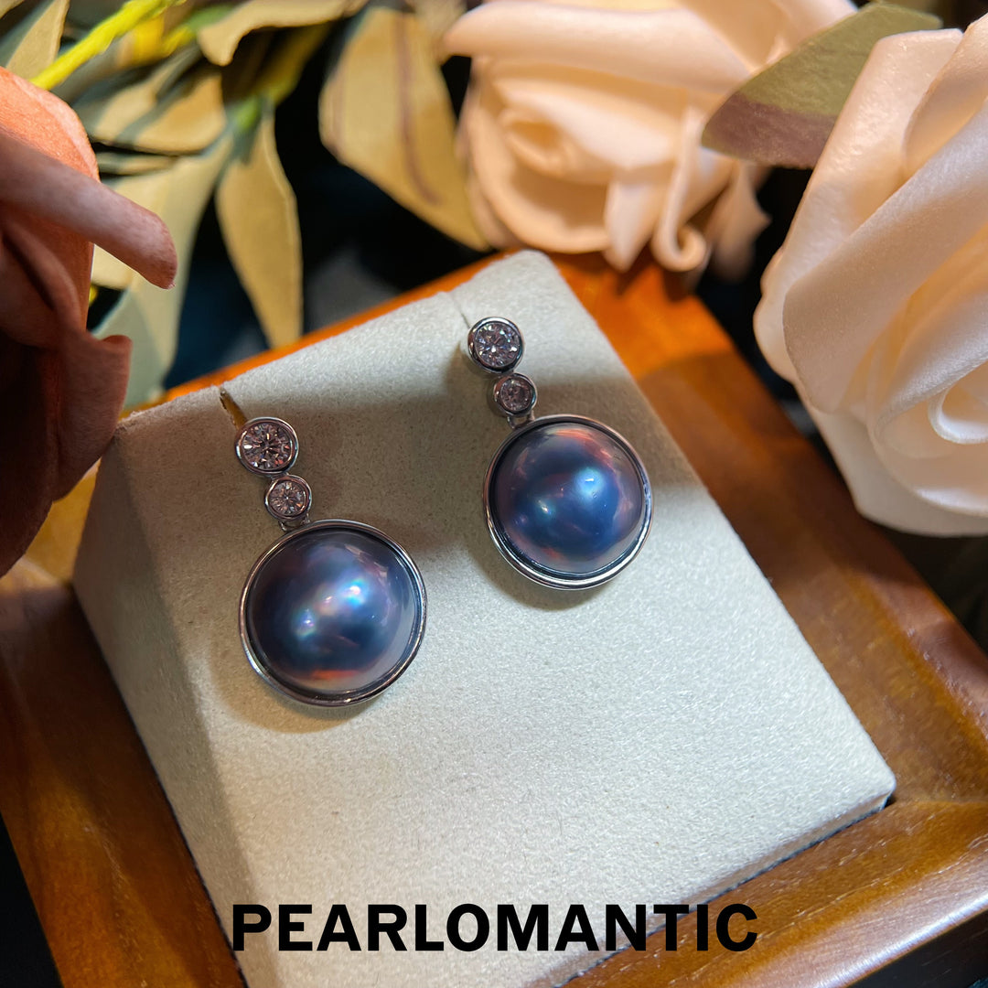 [Designer's Choice] Blue Drift Saltwater Mabe Pearl Classic Round Earring Studs