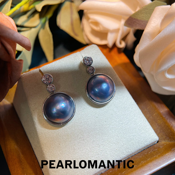 [Designer's Choice] Blue Drift Saltwater Mabe Pearl Classic Round Earring Studs