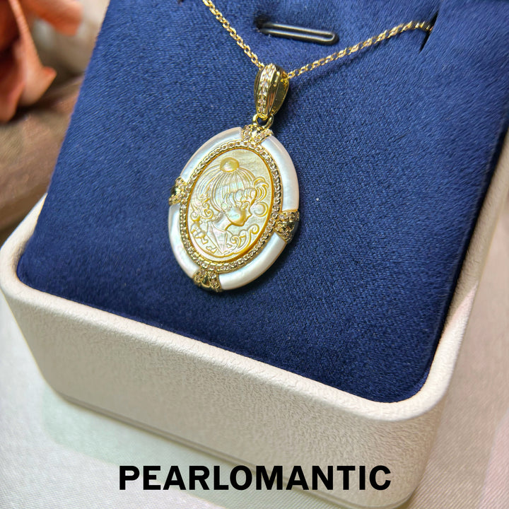 [Everyday Essentials] Golden Muse Gold Lip Shell &amp; White MOP Oval Pendant