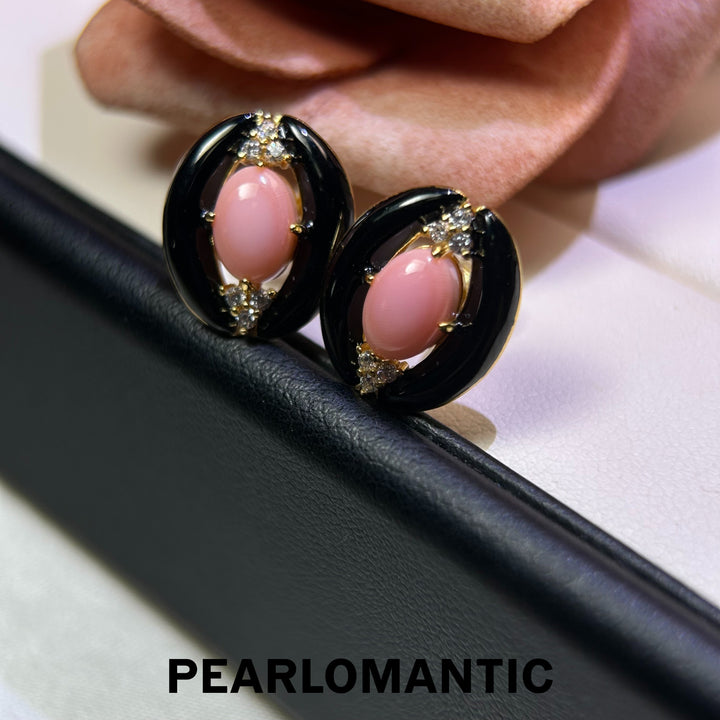 [618 Sale] Conch Pearl Vintage Oval Enamel Stud Earrings w/ S925 Silver