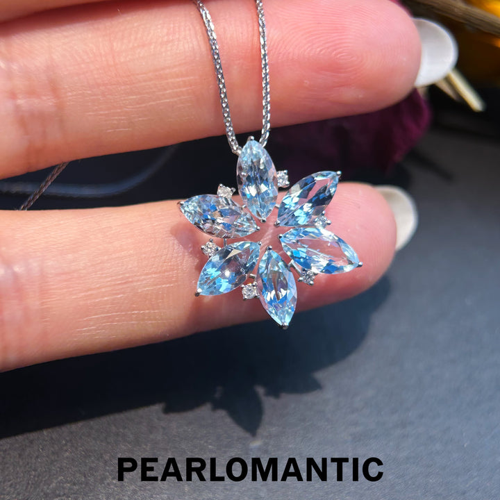 [Fine Jewelry] Frozen Bloom – Natural Aquamarine & Diamond Floral Pendants