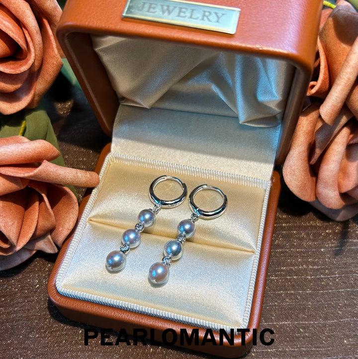 [Designer's Choice] S925 Akoya Pearl Drop Earrings 6-6.5mm White & Silver Blue Options