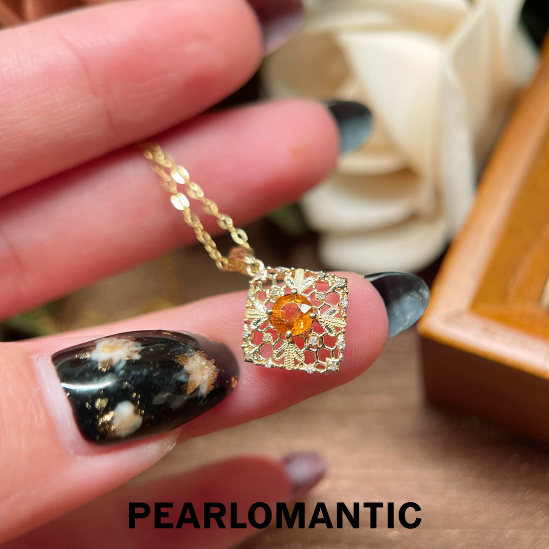 [Fine Jewelry] 18k Gold & 0.65ct Spessartine Garnet Buccellati Style Pendants w/ Adjustable Chain
