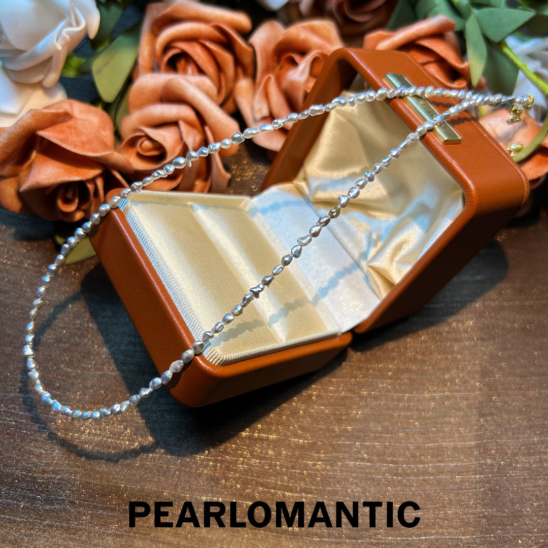 [Fine Jewelry] 18k Gold &  Australian White Keshi Silver Icy Sheen Adjustable Necklace