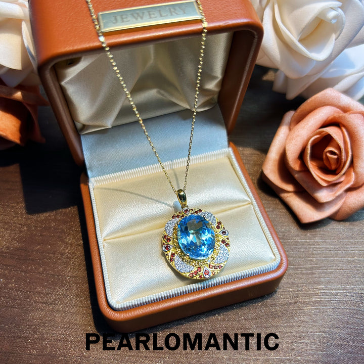 [Designer's Chioce] Natural Topaz 11ct Swiss Blue & S925 Sterling Silver Pendants