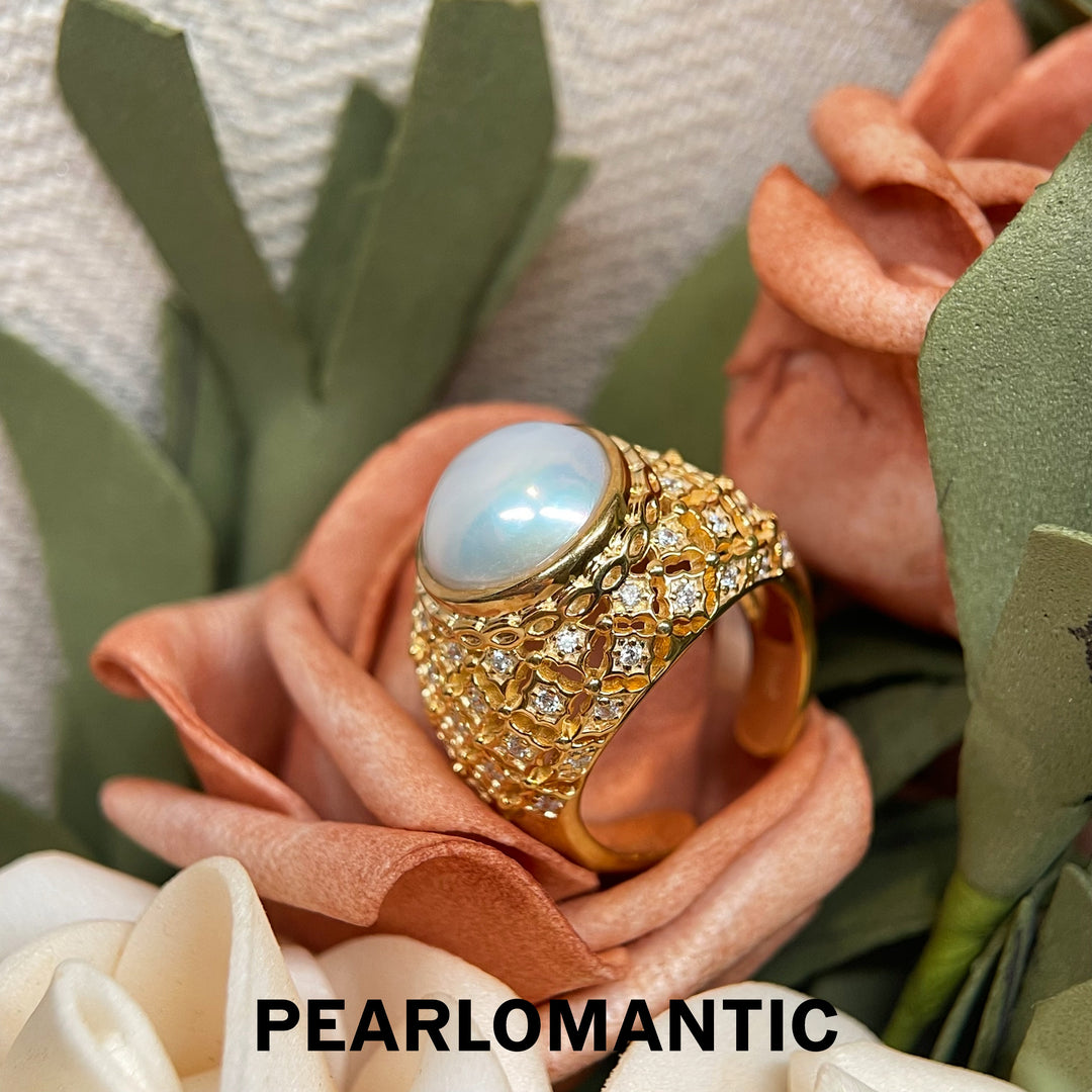 [Designer's Choice] Saltwater Mabe Pearl Fancy Vintage Adjustable S925 Silver Rings