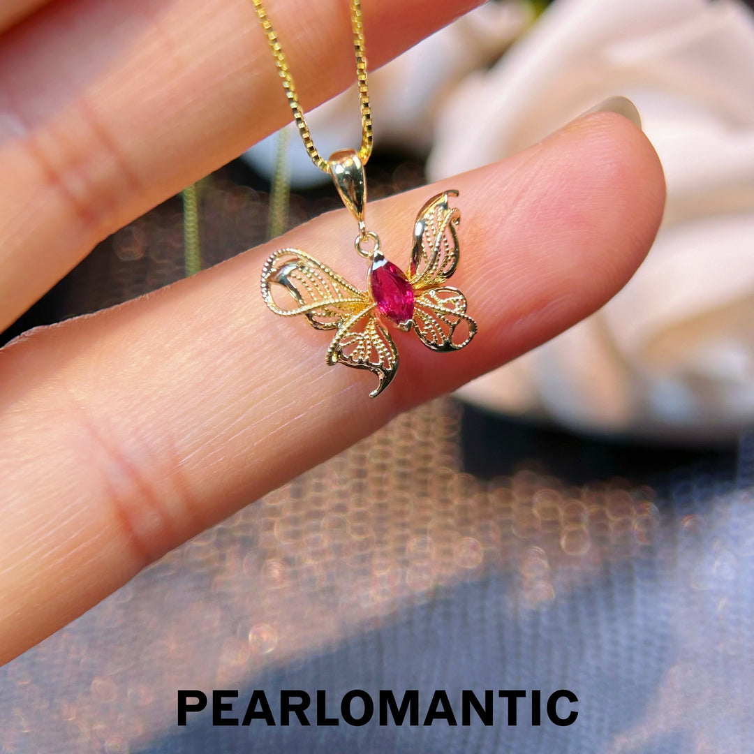 [Fine Jewelry] 18k Gold Ruby Marquise-cut Filigree Wings All-purpose Pendants