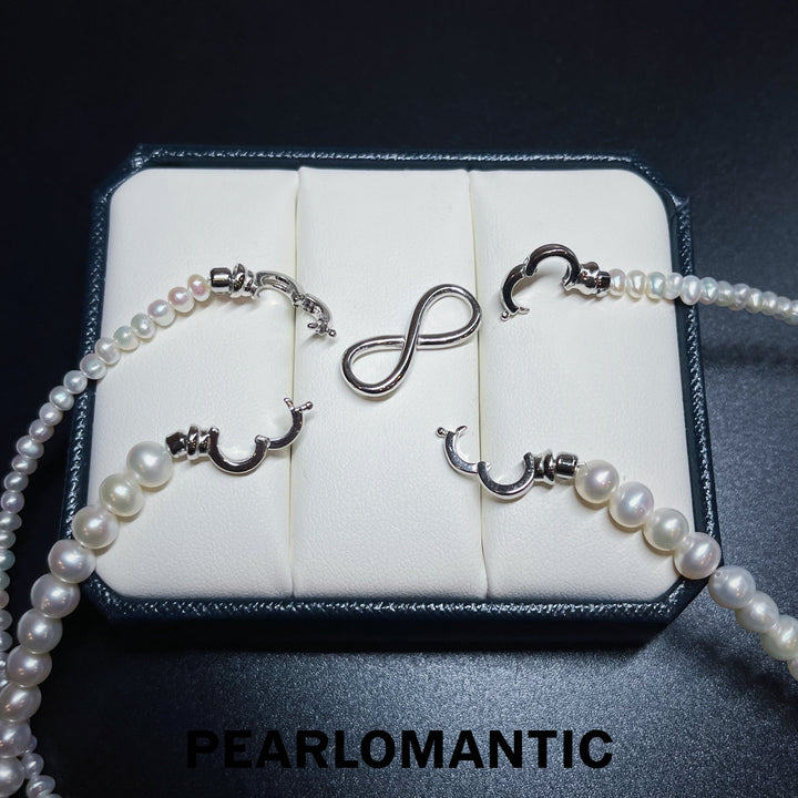 [Designer's Choice] Freshwater Pearl 3-4 mm & 5-6 mm Multi-purpose Clasp Necklace w/ S925