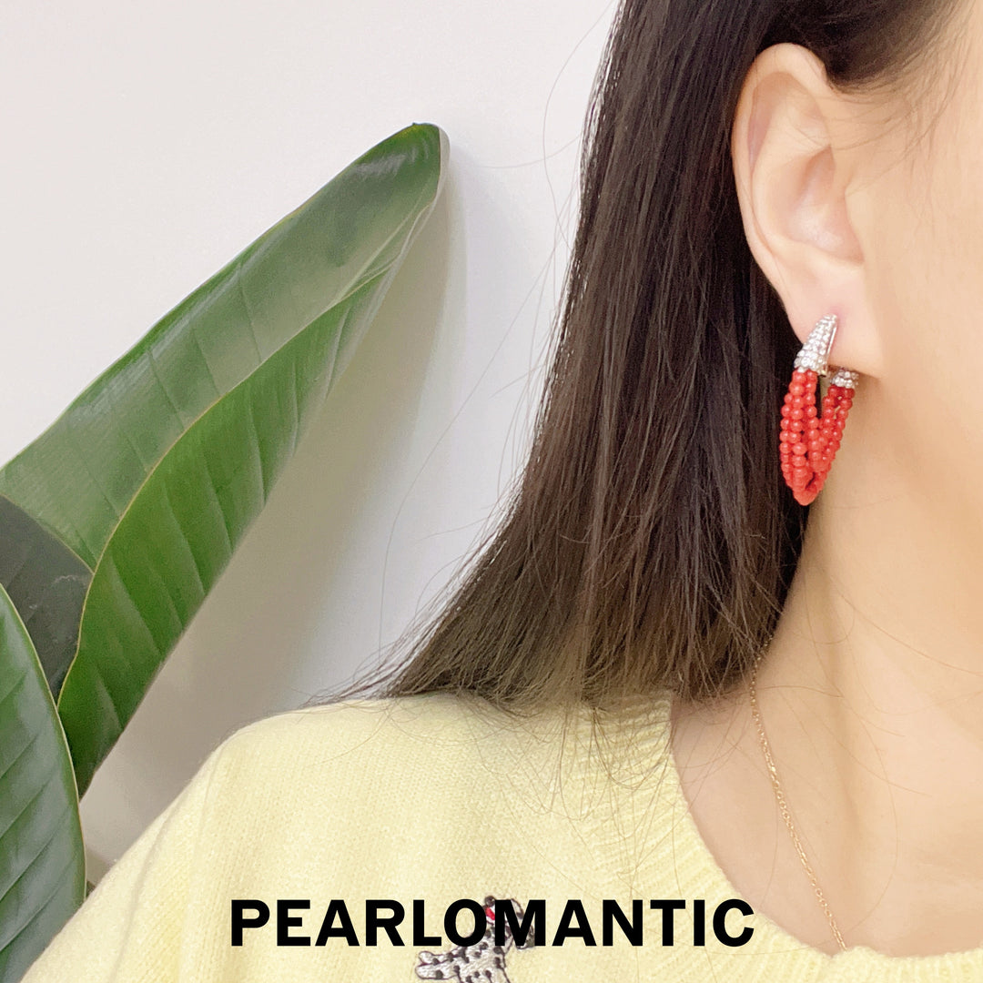 [Designer's Choice] Italian Natural Coral 2-2.5mm Round Multi-layer Earrings w/ S925