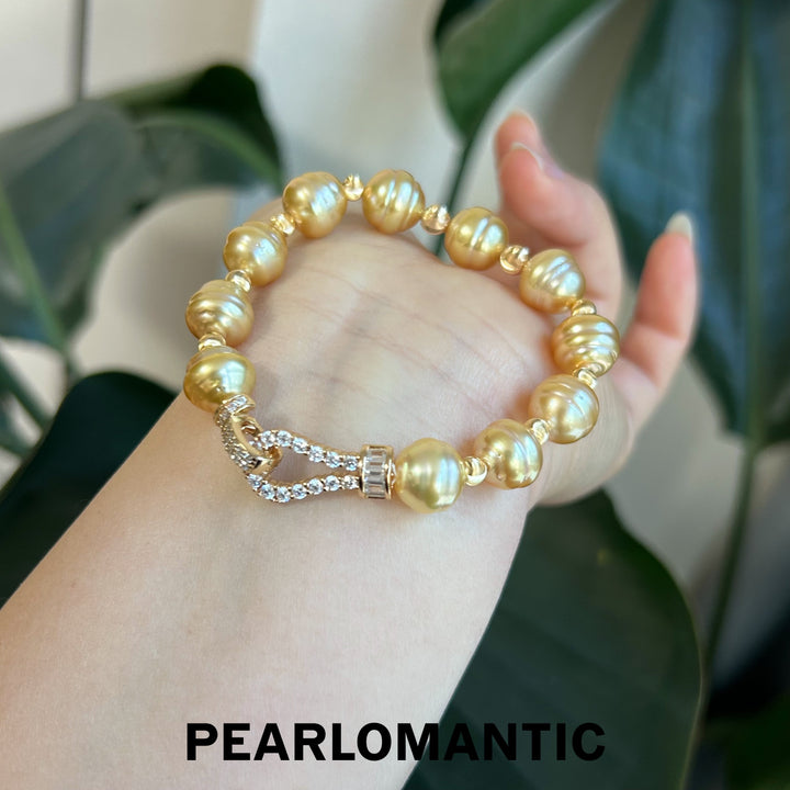 [Designer's Choice] South Sea Golden Pearl Baroque Beaded Strand Bracelet w/ S925 Silver