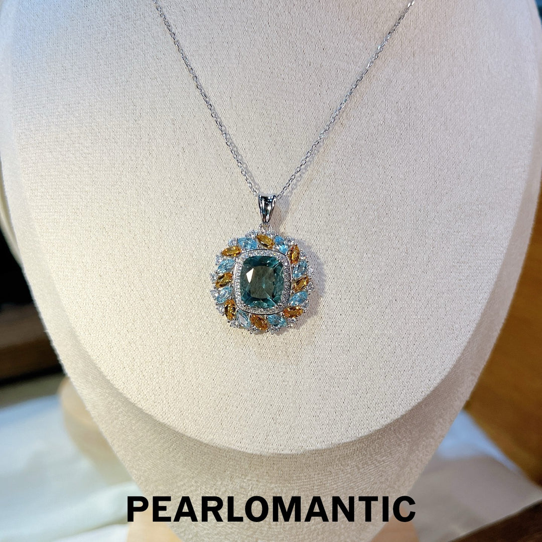 [Designer’s Choice] Forest Halo Natural Green Fluorite 5.8ct Multi-Gem Statement Pendant