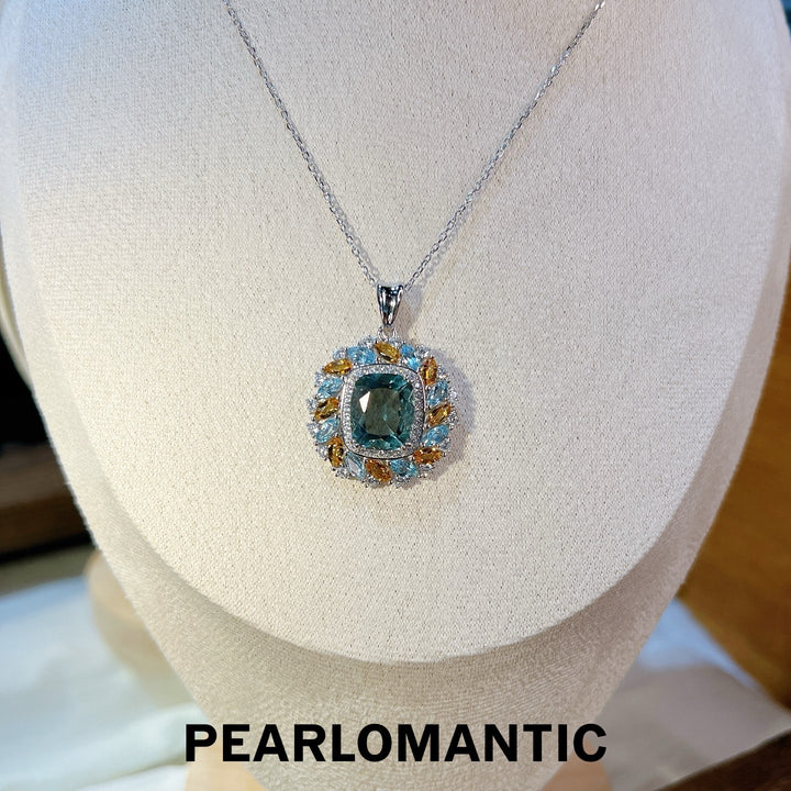 [Designer’s Choice] Forest Halo Natural Green Fluorite 5.8ct Multi-Gem Statement Pendant