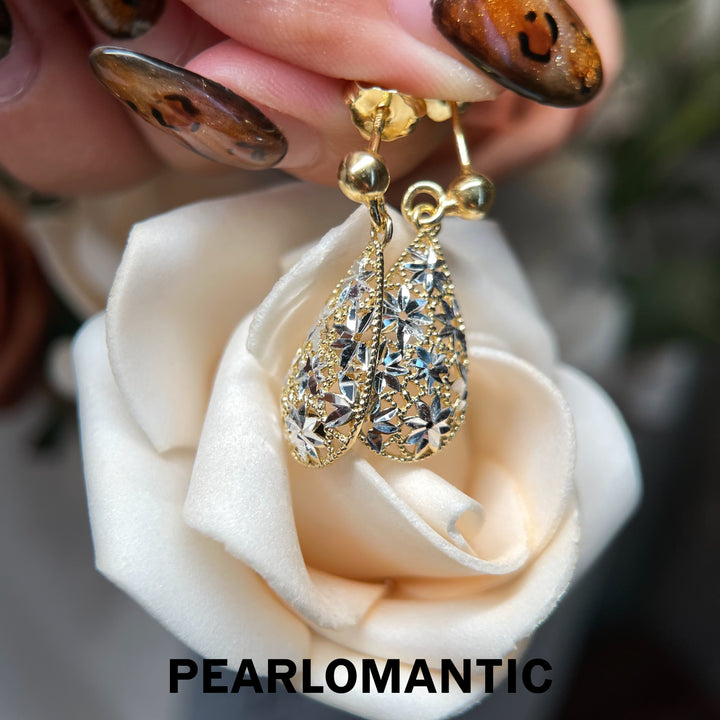 [618 Sale] Italy Made Two-Tone Flower Water Drop Earrings w/ S925 Silver
