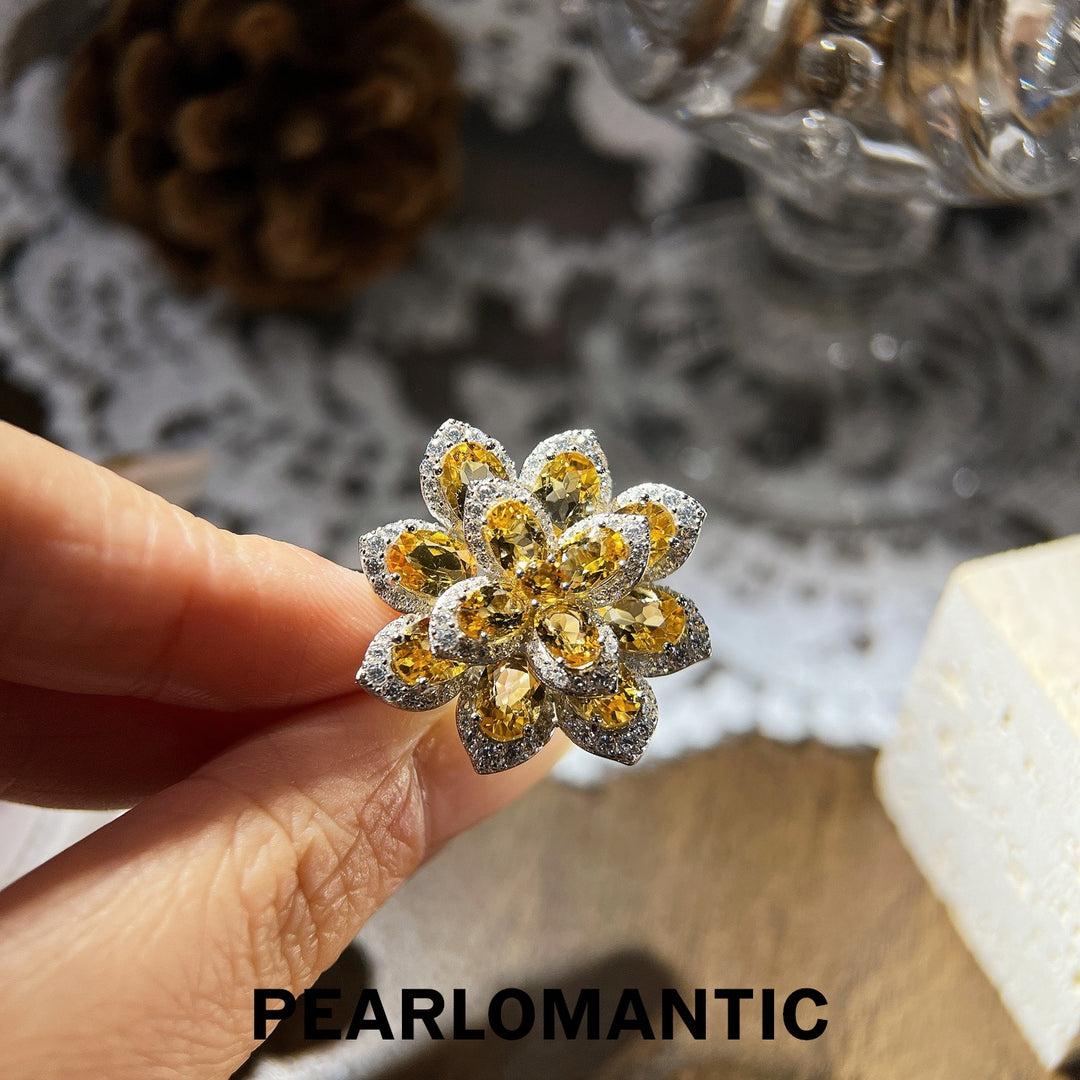 [Designer's Choice] Citrine 5.6ct Sunflower Splendor S925 Silver Adjustable Ring