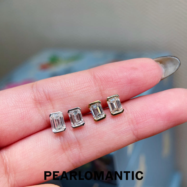 [Fine Jewelry] 18k Gold &amp; Lab-Grown Diamonds Emerlad Cut 0.5+0.5ct Earring Studs