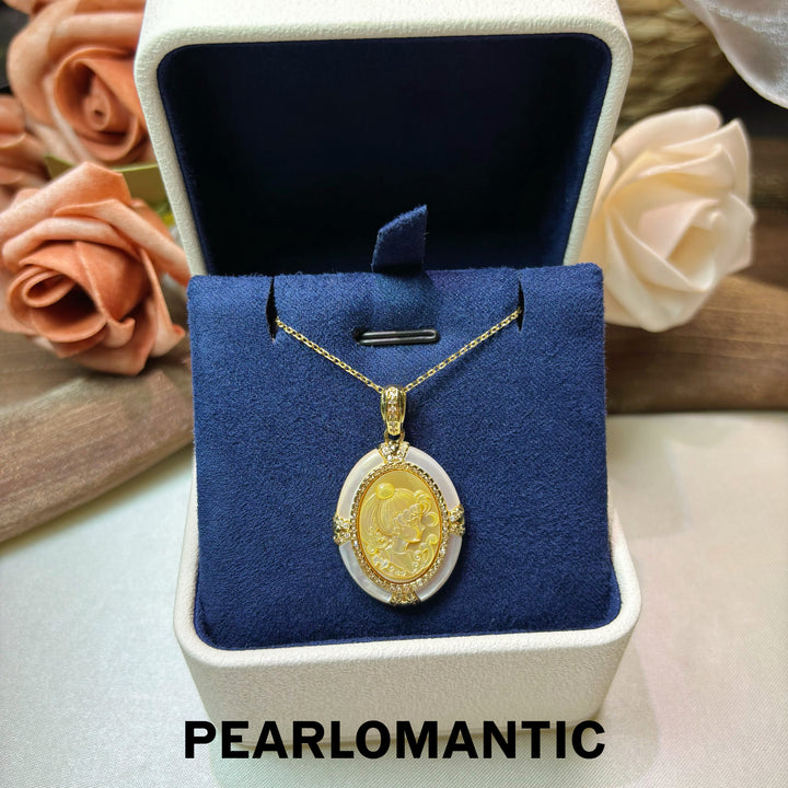 [Everyday Essentials] Golden Muse Gold Lip Shell &amp; White MOP Oval Pendant