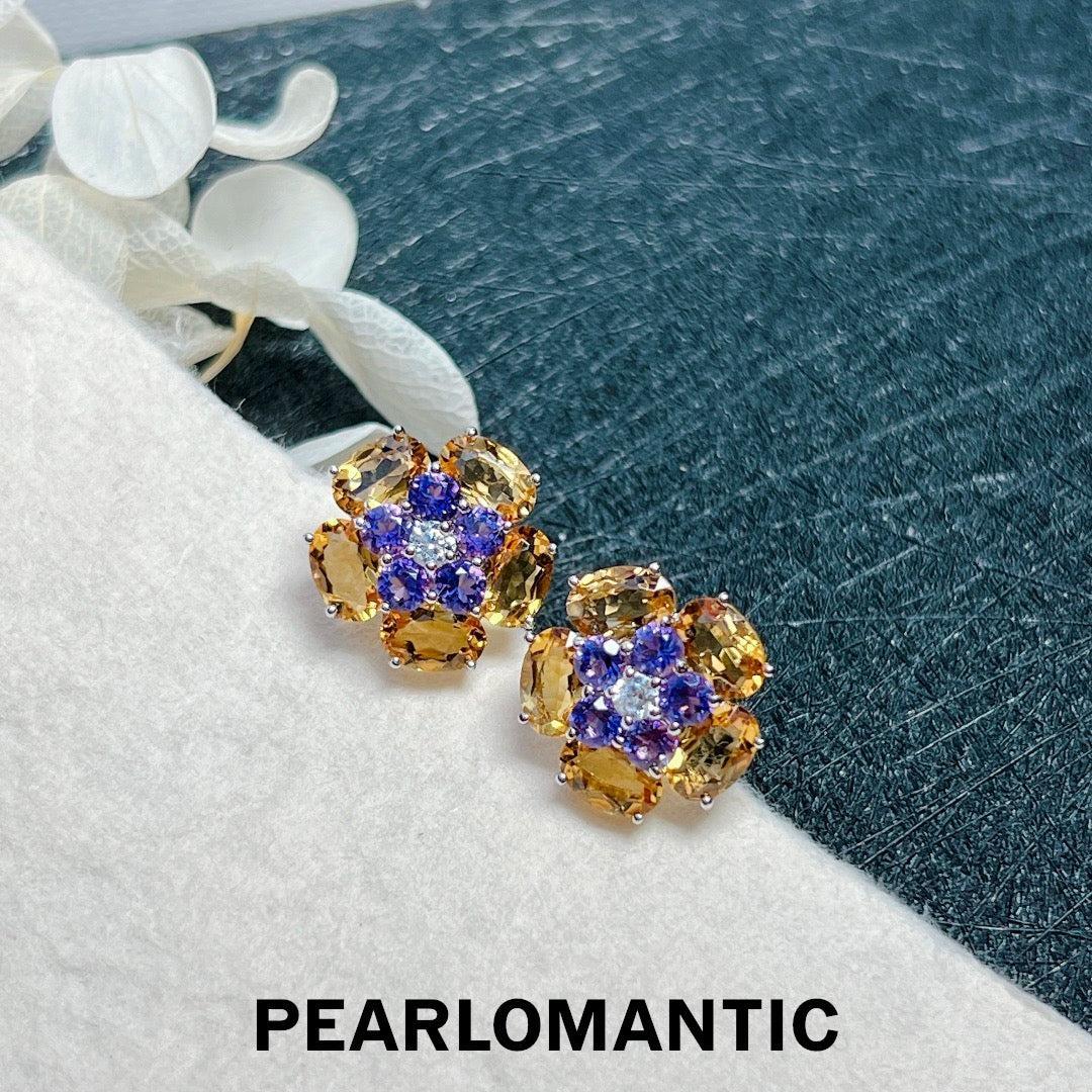 [Designer's Choice] Citrine & Amethyst Masterfully Made Italy S925 Floral Ear Studs